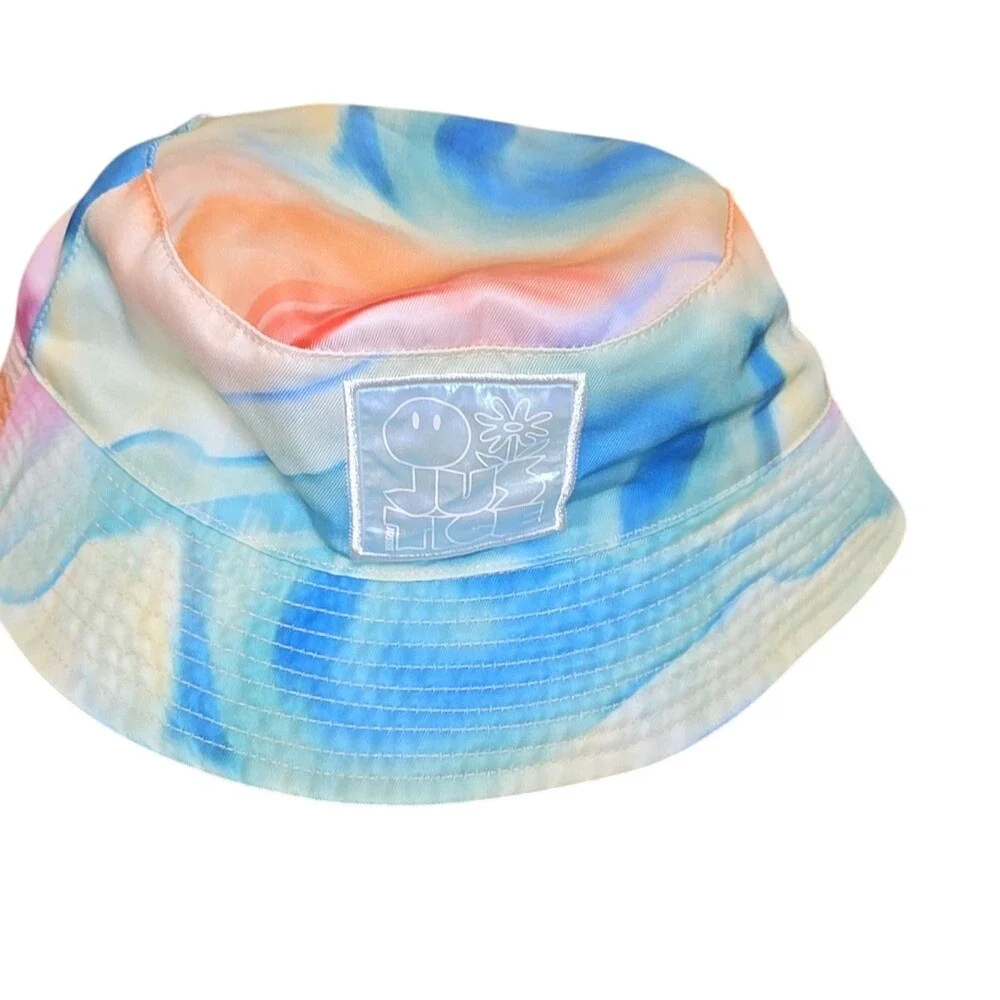 Justice Girl's Pastel Neon Tie Dye Bucket Hat Smiley Face Flower‎ Multicolor